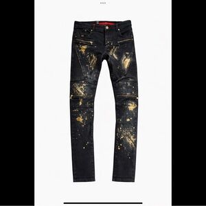 KROME New York 34x32 Black Paint Splatter Streetwear Jeans